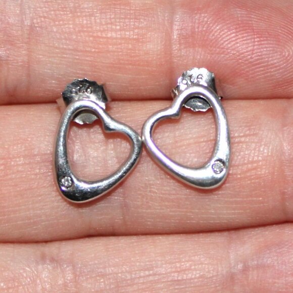Diamond Accent Sterling Silver Heart Stud Earrings - Picture 4 of 4